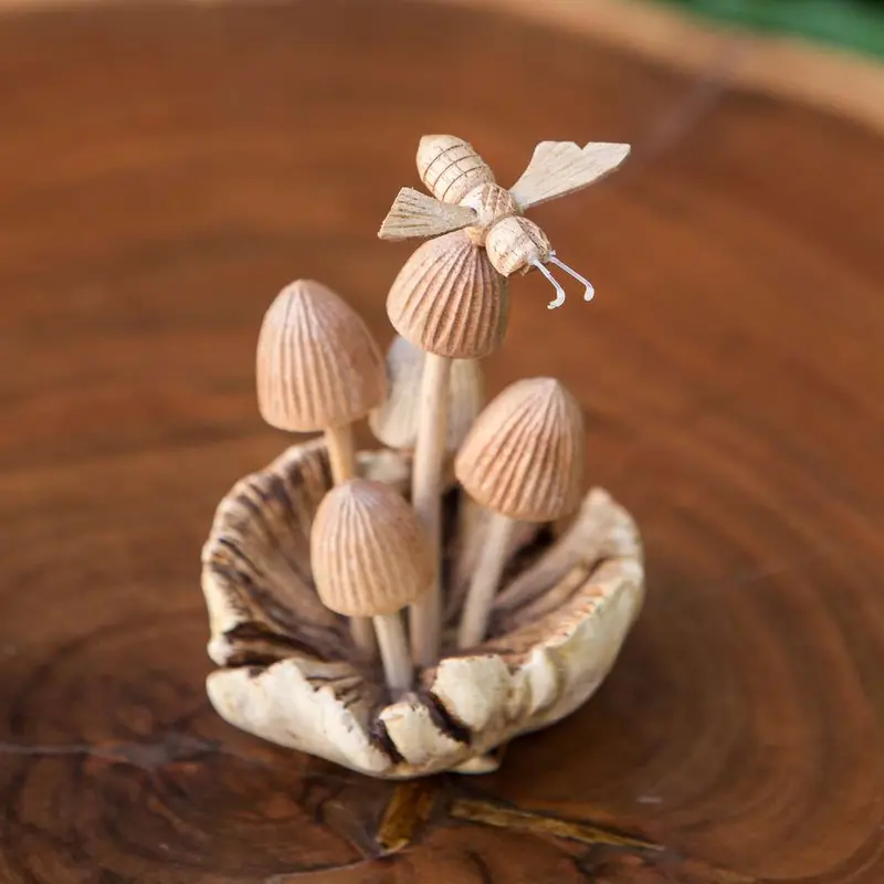 Parasite Bee on Mushrooms Set of 4 By Garden Age Supply