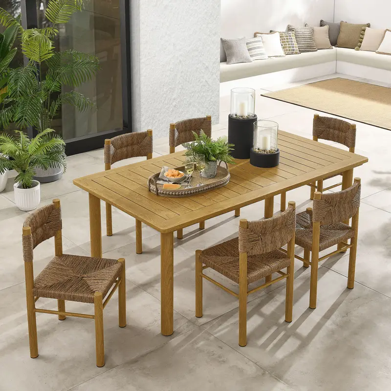 Parkland 7-Piece Rectangular Outdoor Patio Rattan and Aluminum Dining Table and Chairs Set by Modway