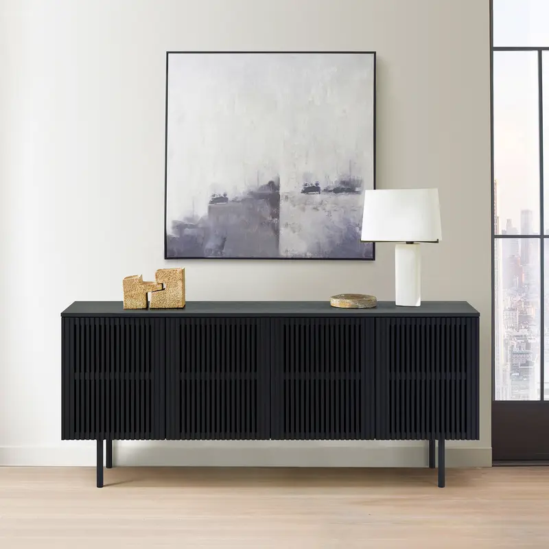 Pasadena 4 Door Wood Buffet Cabinet with Black Oak Finish By Armen Living