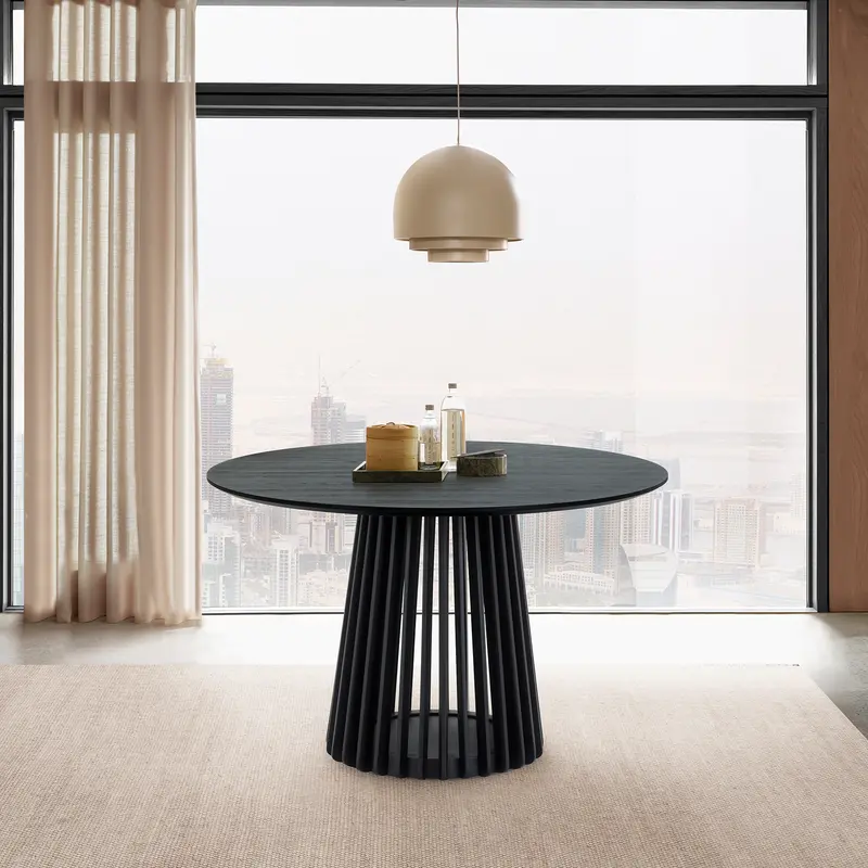 Pasadena 47" Wood Round Dining Table in Black Oak Finish By Armen Living