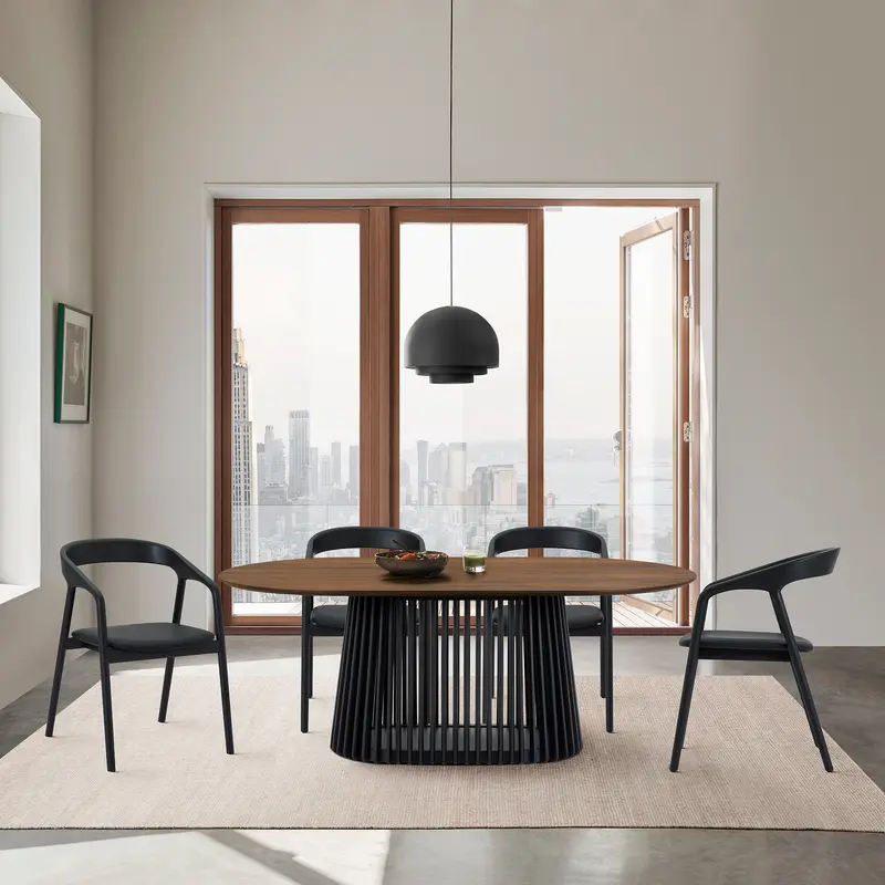 Pasadena Apache 5 Piece Oval Dining Set in Walnut and Black Oak Finish with Faux Leather By Armen Living