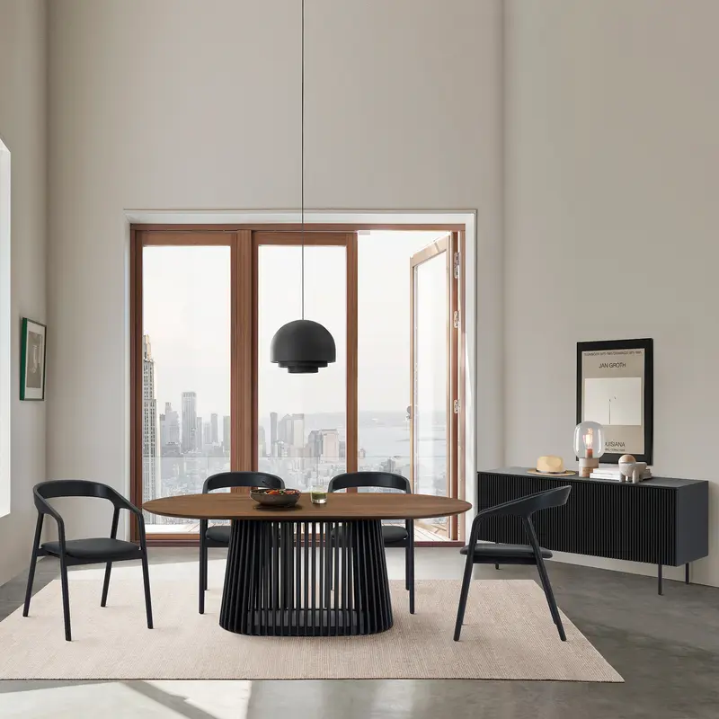 Pasadena Apache 6 Piece Oval Dining Set with Buffet in Walnut and Black Oak Finish By Armen Living