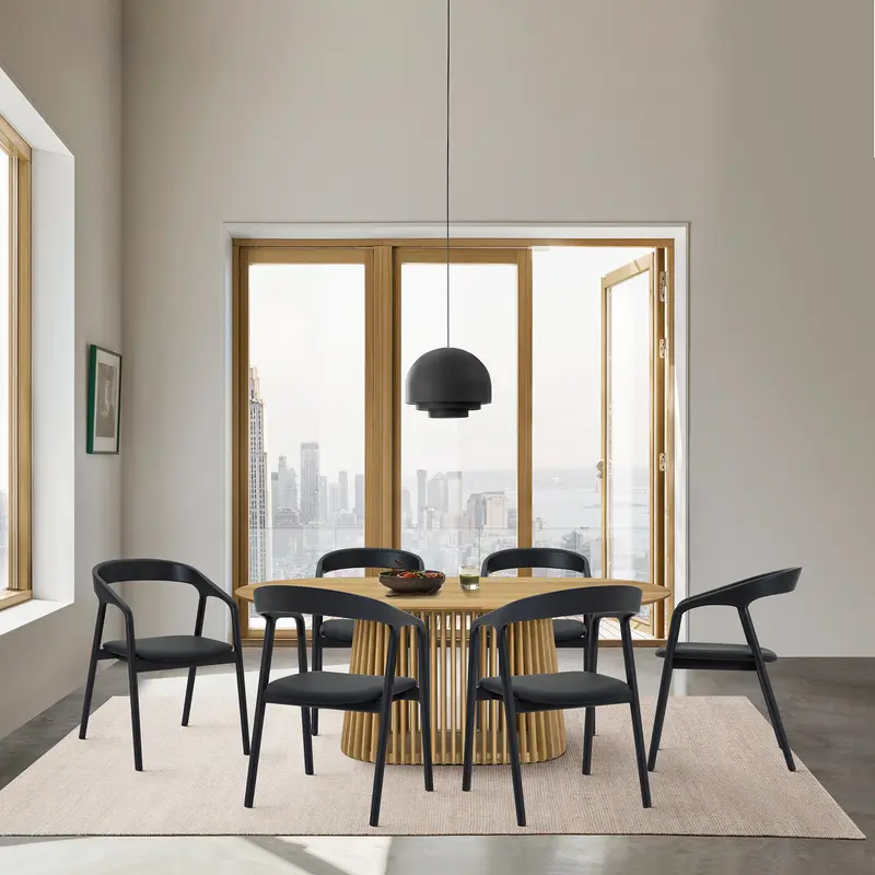 Pasadena Apache 7 Piece Oval Dining Set in Natural and Black Oak Finish with Faux Leather By Armen Living