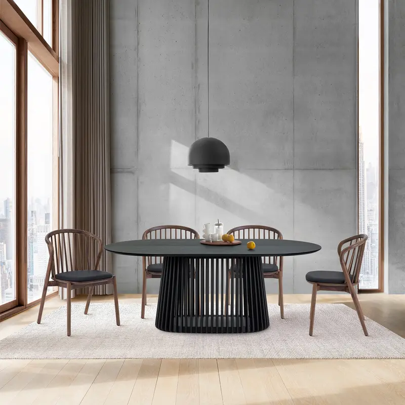 Pasadena Echo 5 Piece Oval Dining Set in Black Oak Finish with Walnut Finish Chairs By Armen Living