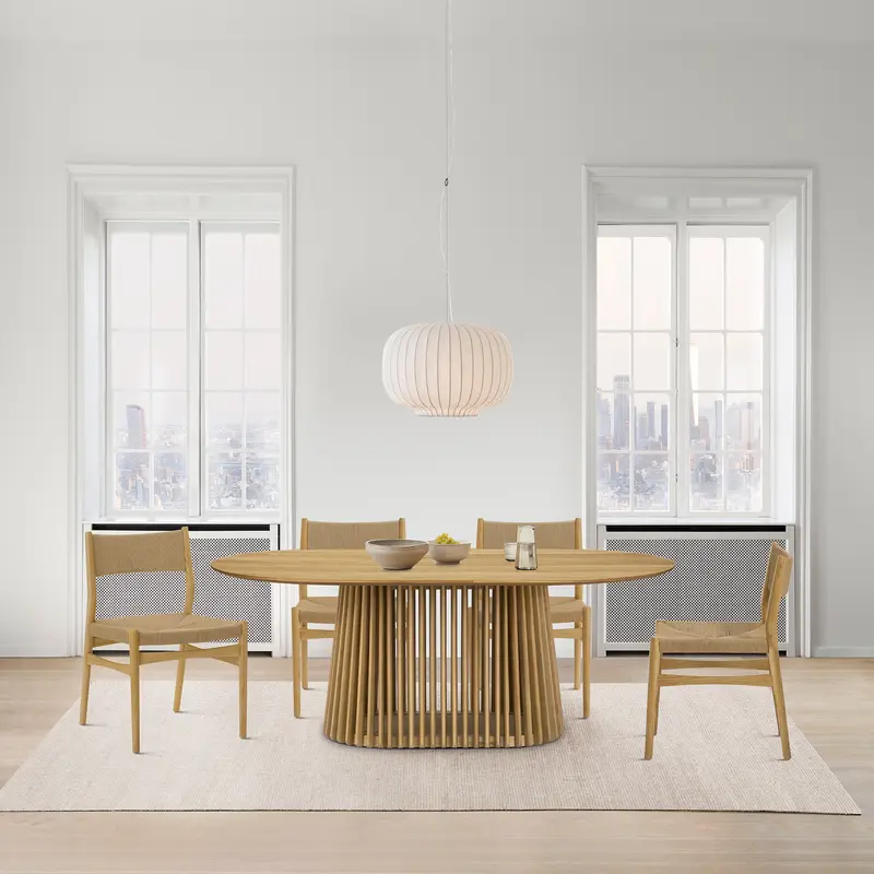 Pasadena Erie 5 Piece Oval Dining Set in Natural Oak Finish with Paper Cord Chairs By Armen Living