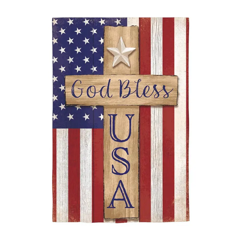 Patriotic Cross Burlap House Flag