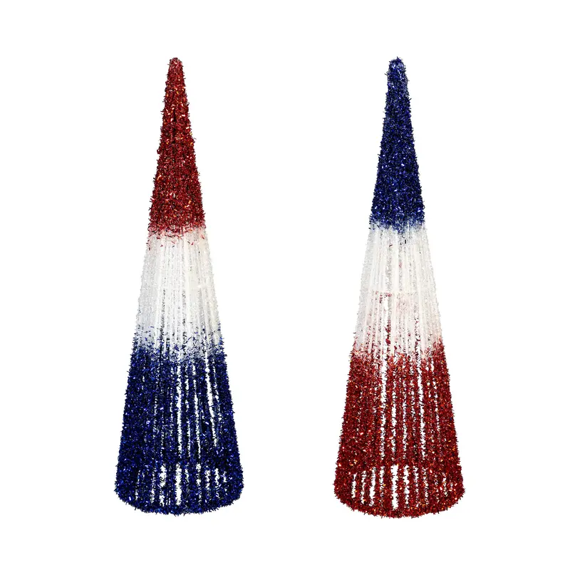 Patriotic Glitter Conical Shaped Metal Table Decor, Asst, 19"H