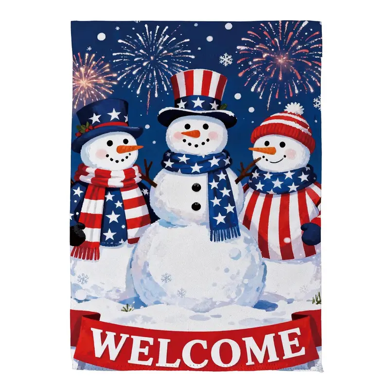 Patriotic Snowman Trio Suede Flag House