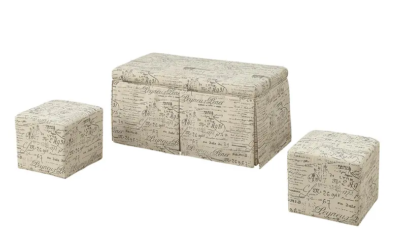 Pattern Fabric Upholstery 3Pc Pk Bench & Ottomans By Homeroots