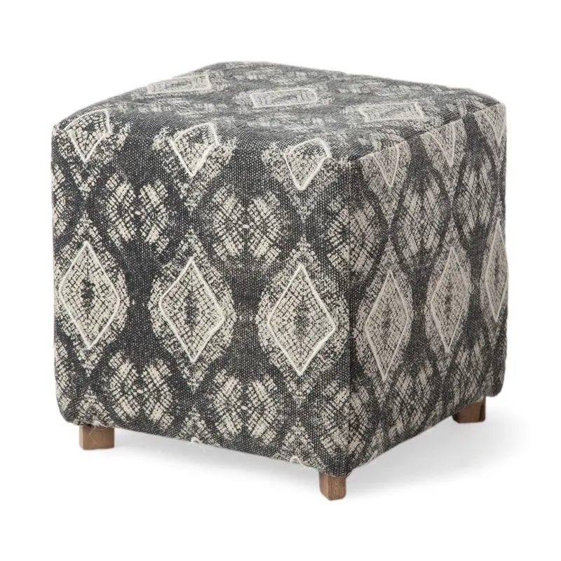 Patterned Fabric Covered Ottoman with Wooden Legs By Homeroots