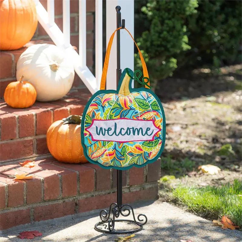 Patterned Jacobean Floral Pumpkin Door D√©cor