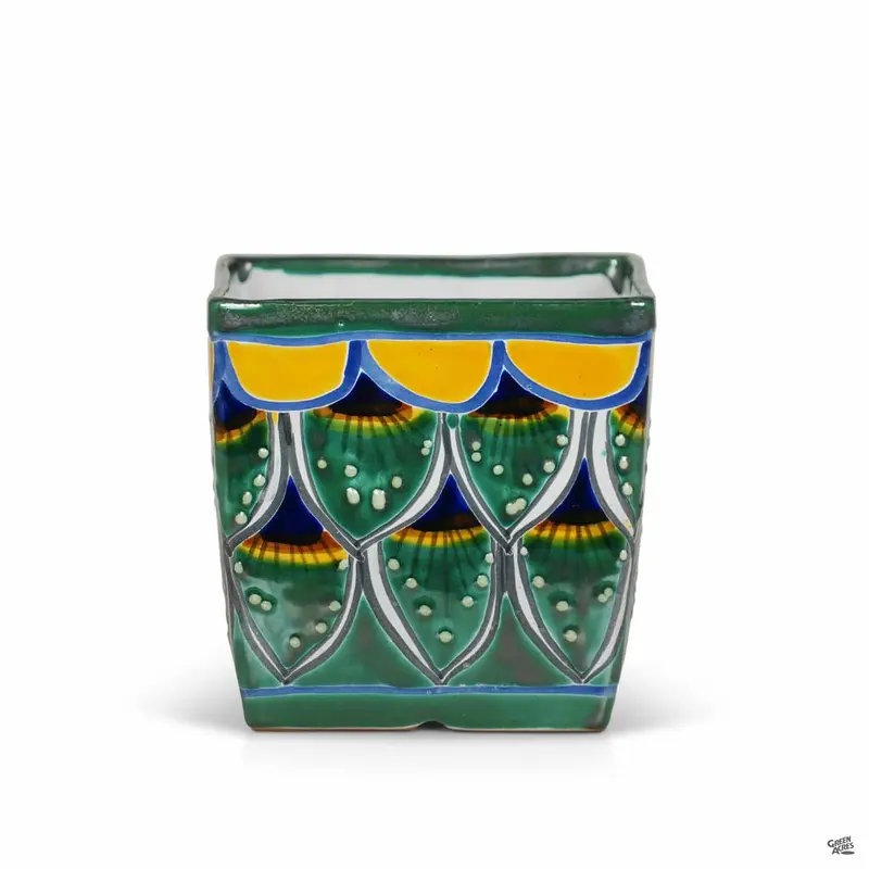 Peacock Talavera Square Pot