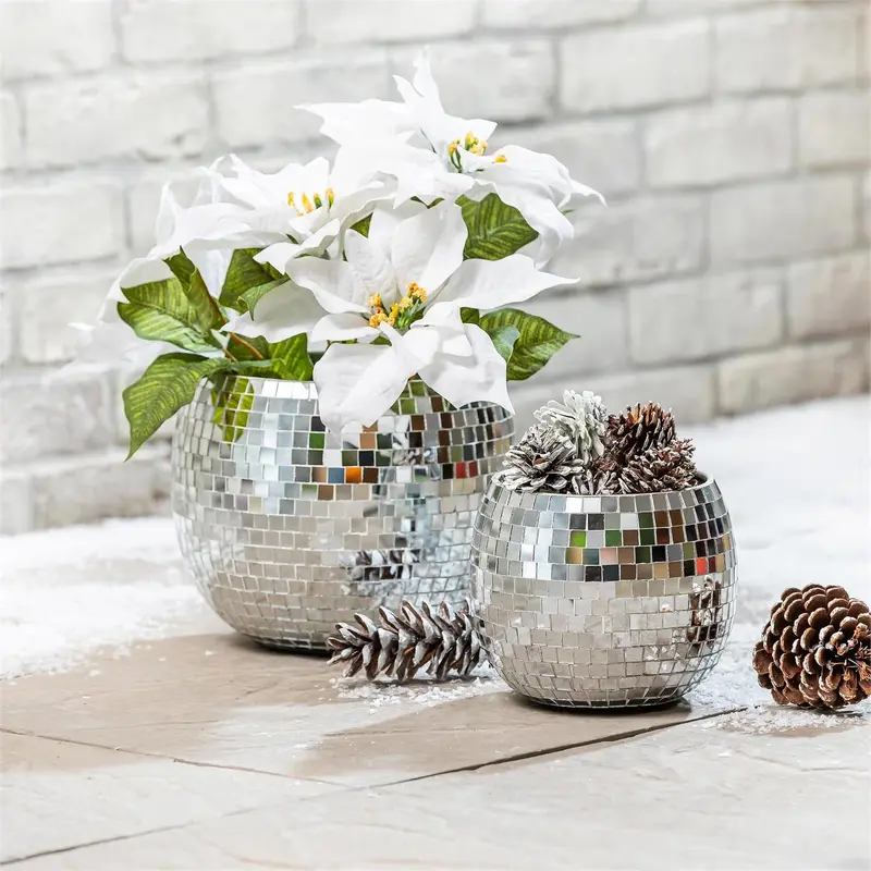 Pearl and Pine Planters, Mirror Glass Planters, Nested Set of 2