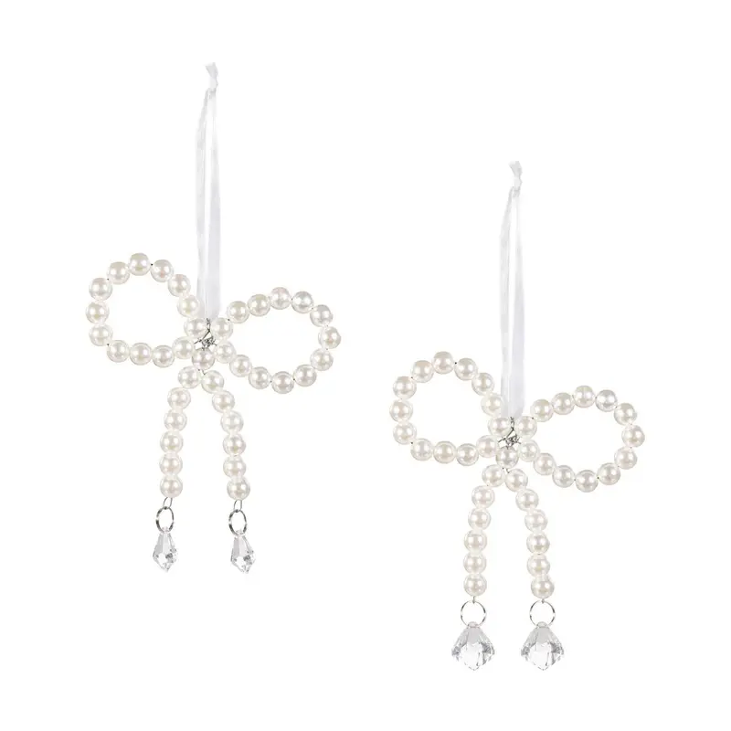 Pearl & Pine Ornament Pearl and Crystal Bow, Asst of 2, 5"H