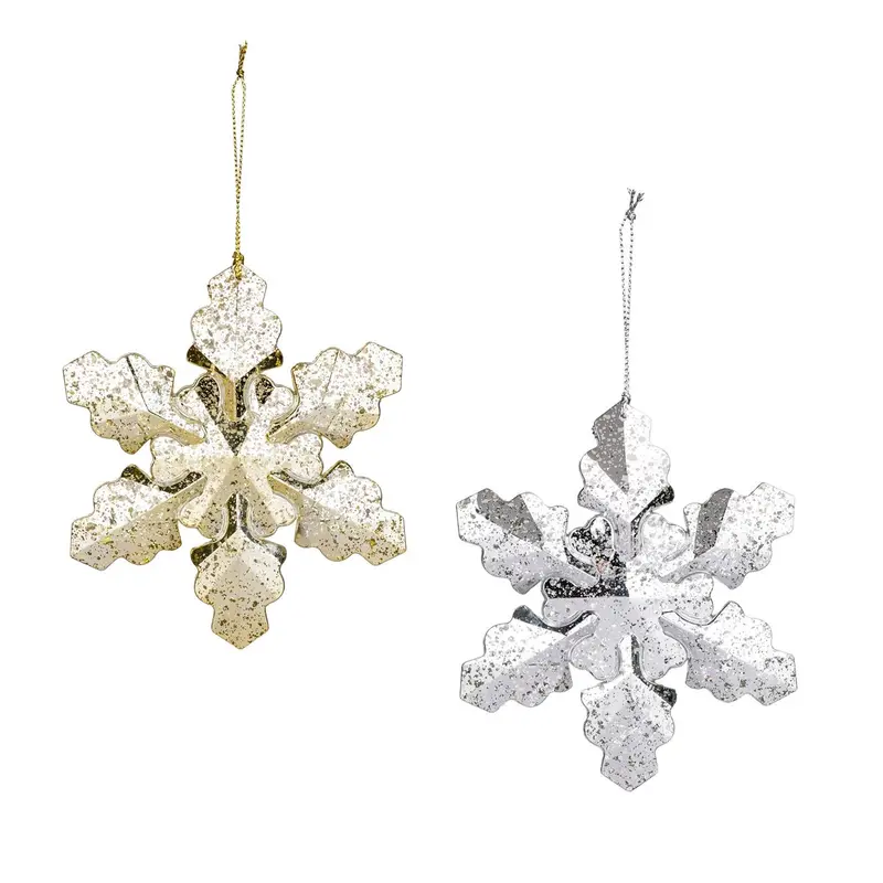 Pearl & Pine Ornament Silver and Gold Snowflakes, 4.5", Asst of 2