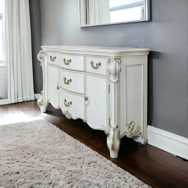 Pearl Solid and Manufactured Wood Five Drawer Triple Dresser By Homeroots