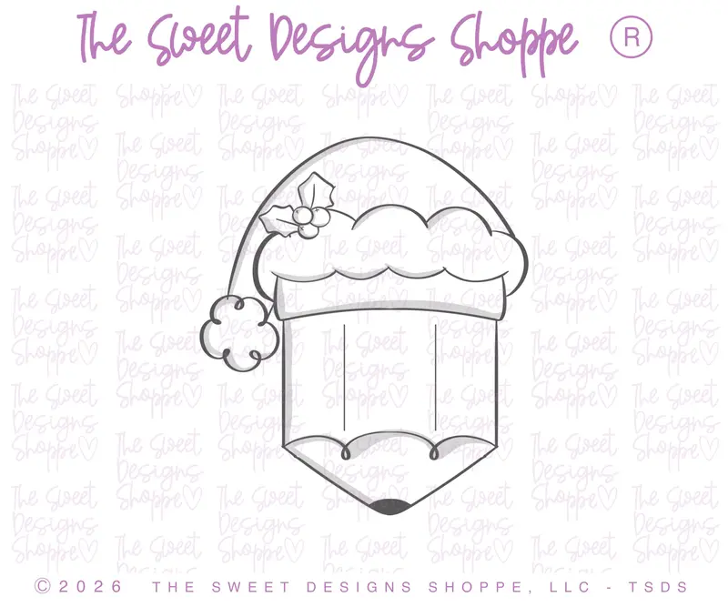 Pencil with Santa's Hat - Cookie Cutter