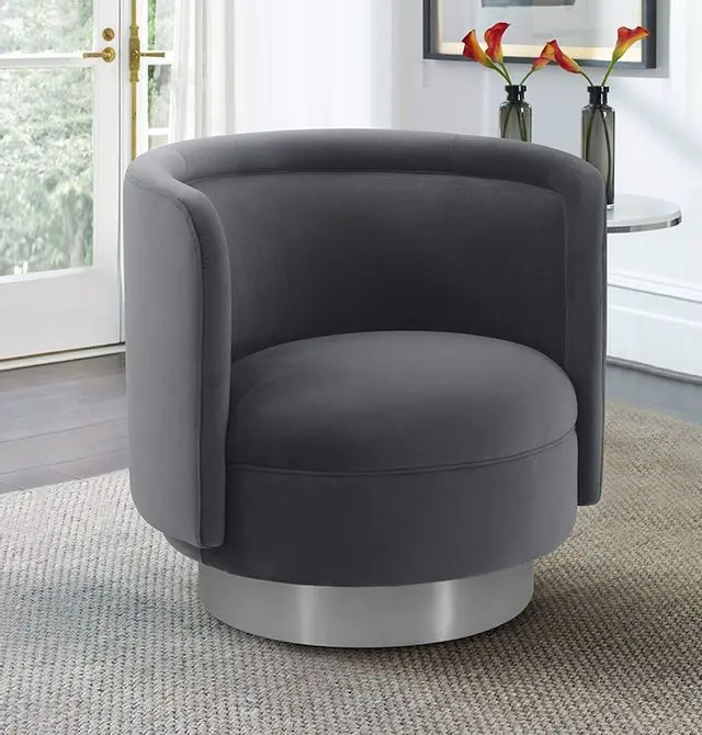 Peony Gray Fabric Upholstered Sofa Accent Chair with Brushed Gold Legs By Armen Living
