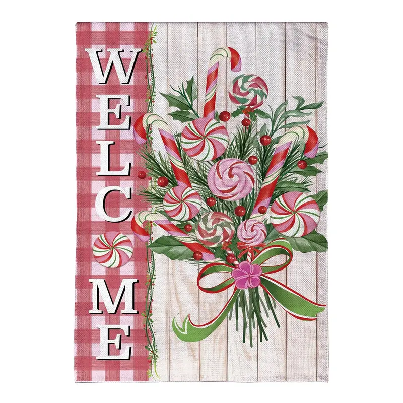 Peppermint Bouquet Burlap House Flag