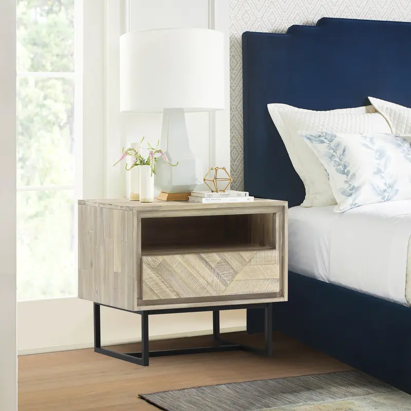 Peridot 1 Drawer Nightstand in Natural Acacia Wood By Armen Living