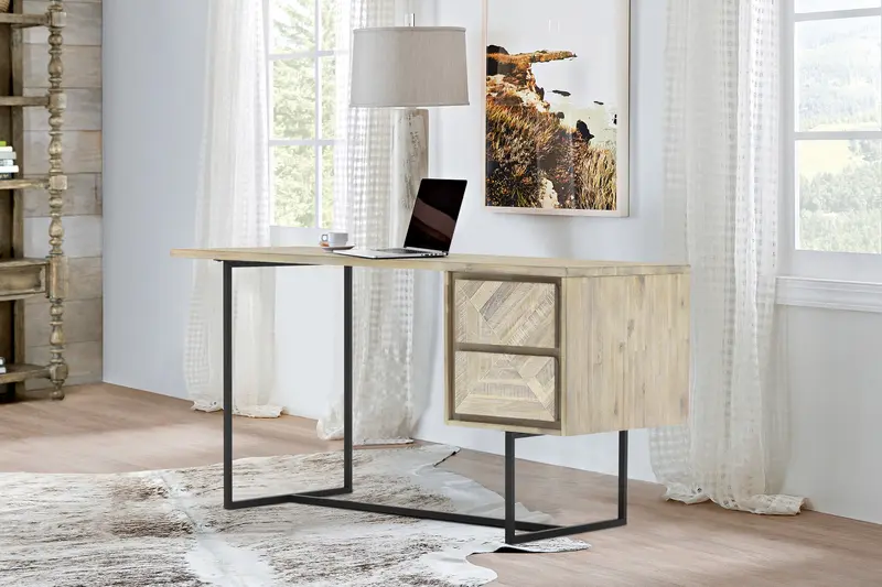 Peridot 2 Drawer Desk in Natural Acacia Wood By Armen Living