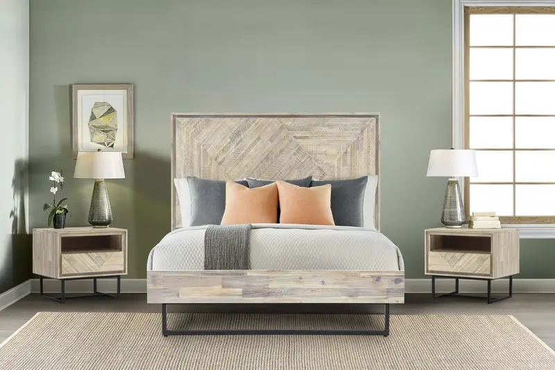 Peridot 3 Piece Queen Bedroom Set in Natural Acacia Wood By Armen Living