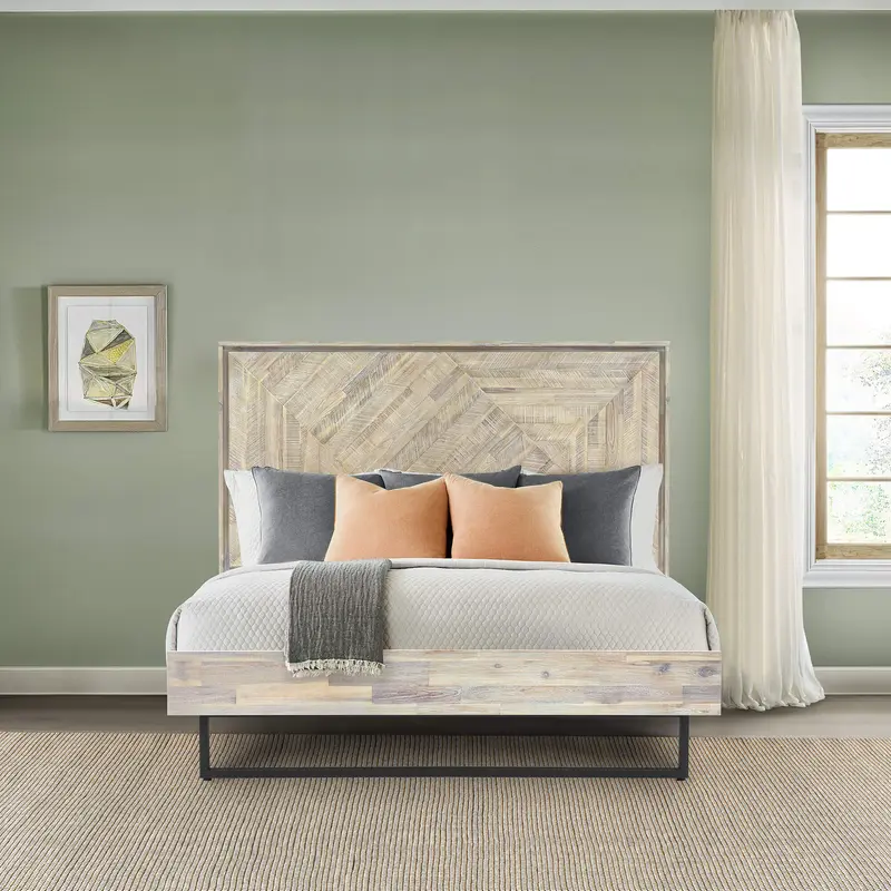 Peridot King Platform Bed Frame in Natural Acacia Wood By Armen Living