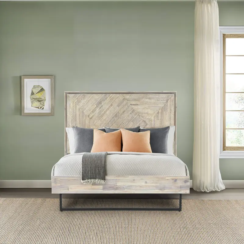 Peridot Queen Platform Bed Frame in Natural Acacia Wood By Armen Living