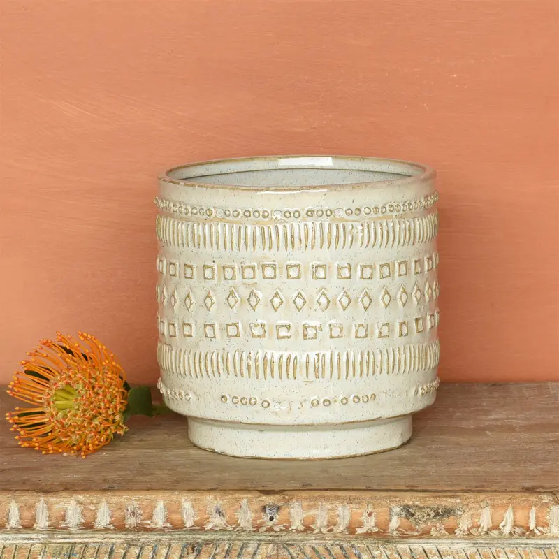 Peru Cachepot, Ceramic - Large - White Set Of 2 By HomArt