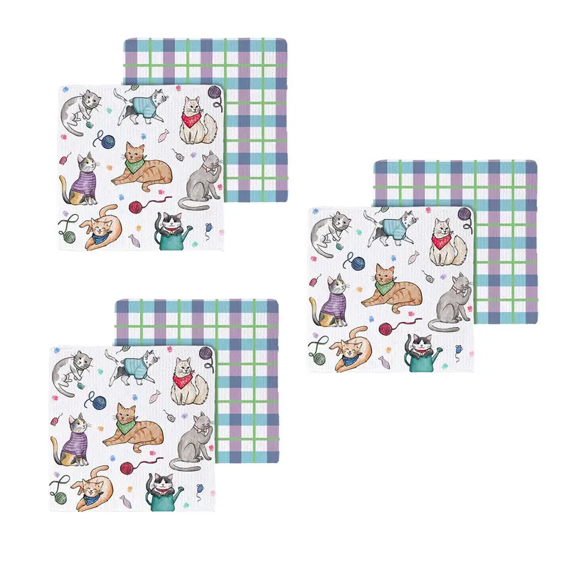 Pet Central Cat Kitchen Towel Quick Dry Dish Cloth, 10"x10", Set of 3
