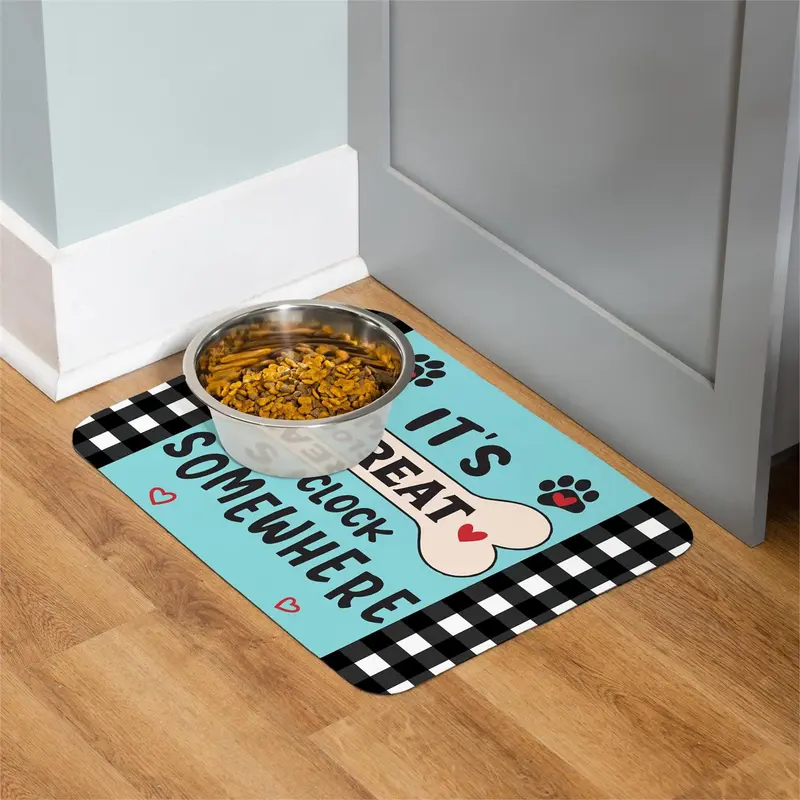 Pet Central Dog Feeding Mat, It's Treat O'clock Somewhere, 20"x15"