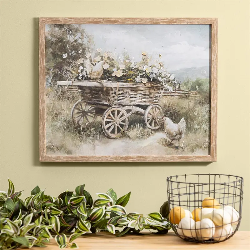 Petal and Plow Wall Decor, Flowers on Cart, Wood, 16" L x20" H