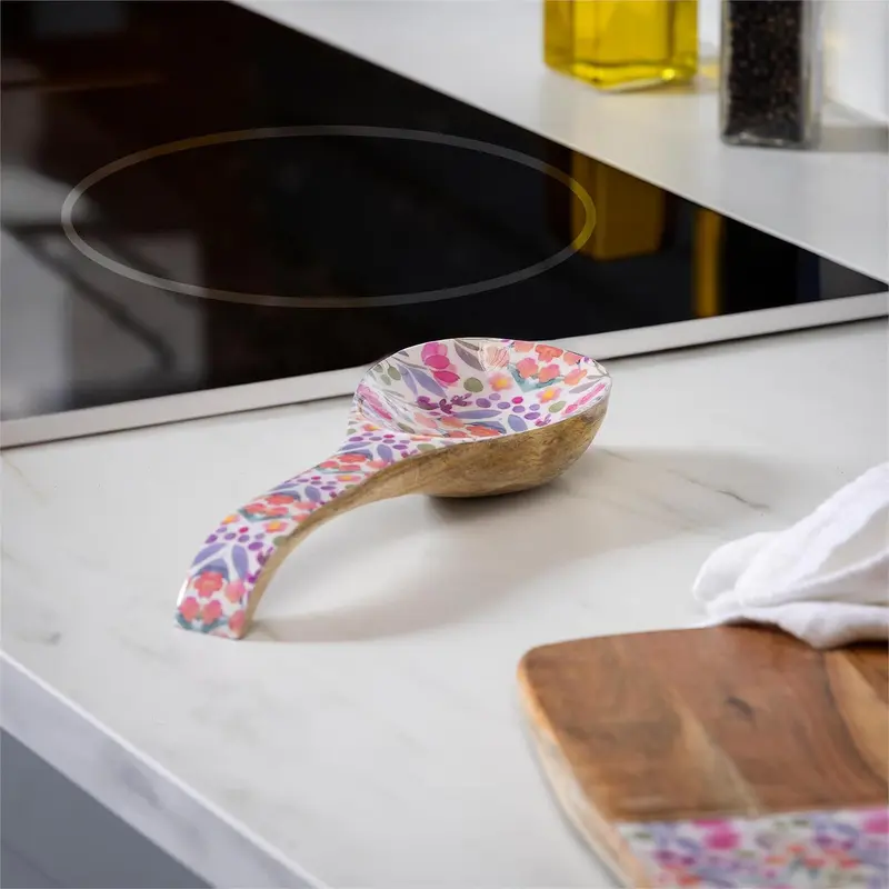 Petal Paradise Wood Spoon Rest, 10.25"L