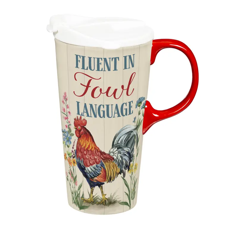 Petal & Plow Ceramic Perfect Cup, Farm Rooster Funny, 17oz, Gift Box