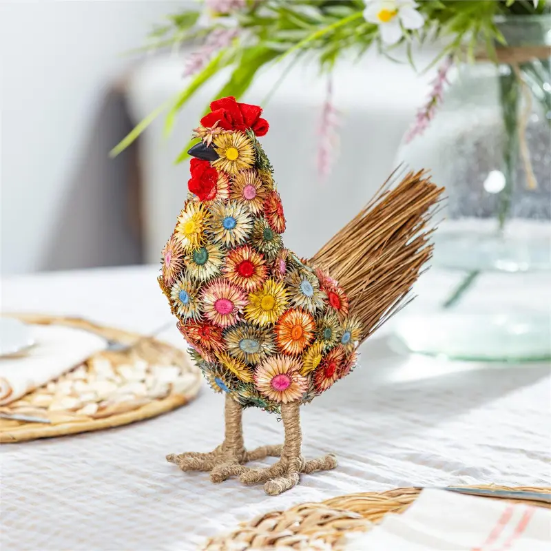 Petal & Plow Faux Floral Table Decor Dried Floral Chicken, 8.25"L