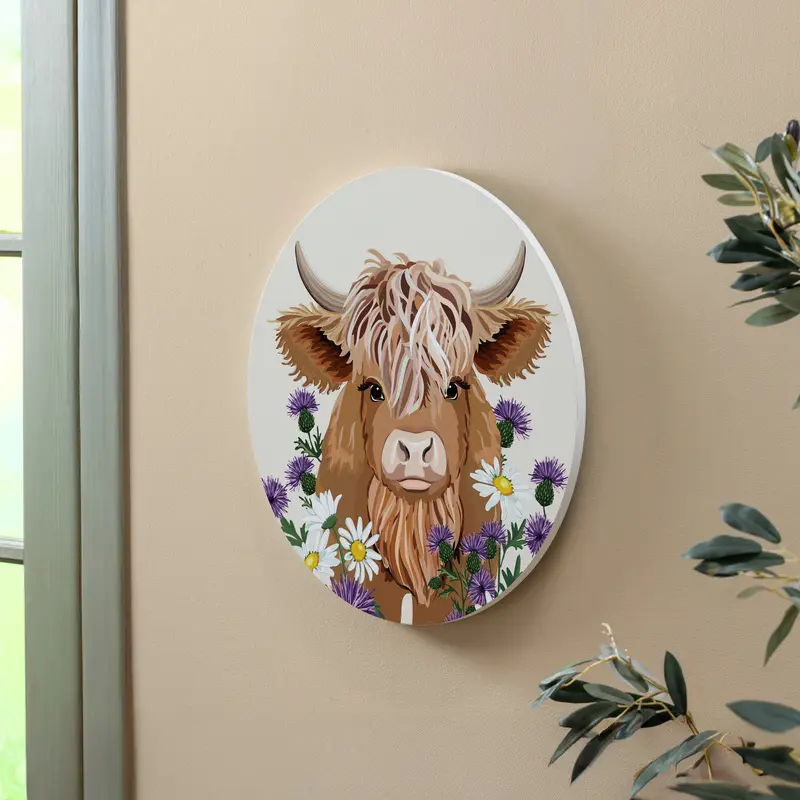 Petal & Plow Highland Cow, 18" Door Decor