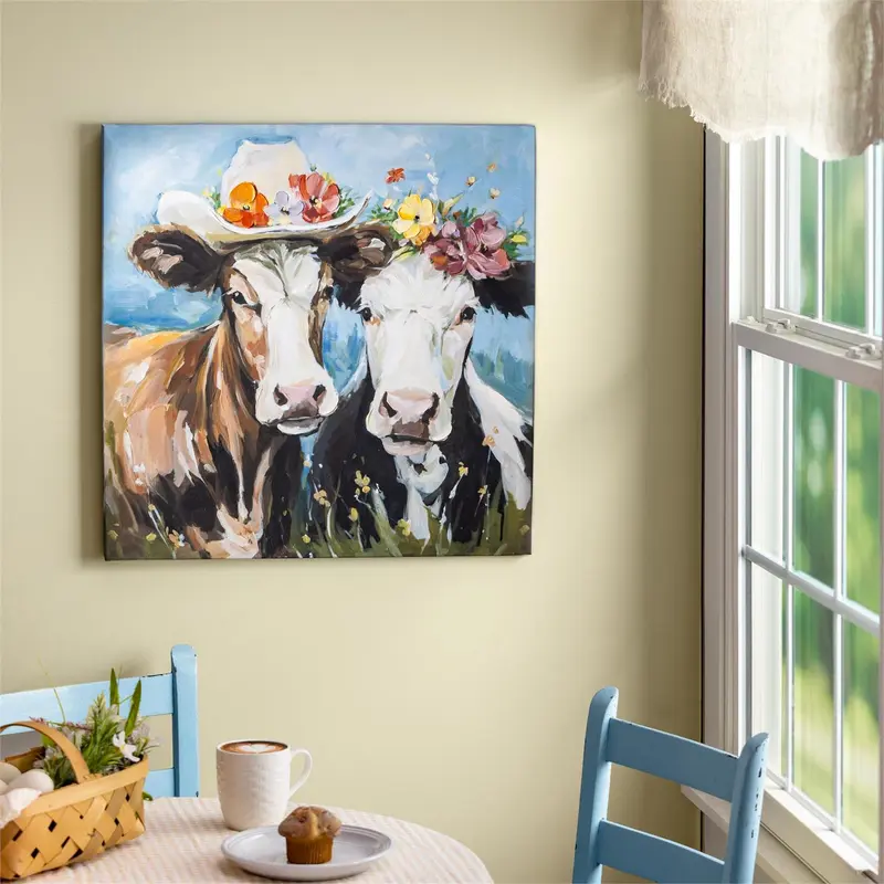 Petal & Plow Indoor Wall Decor, Textile, Cow Couple Canvas, 24" L x 24" H