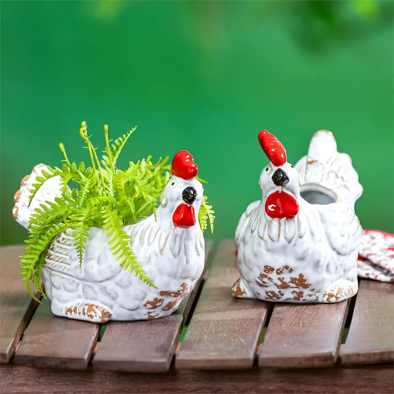 Petal & Plow Planter, Ceramic, Hen, 5", Asst of 2