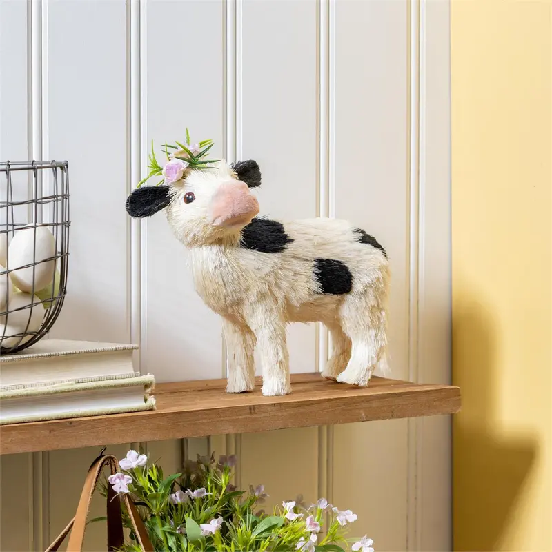 Petal & Plow Table Decor Natural Fiber Floral Cow, 11.75"L