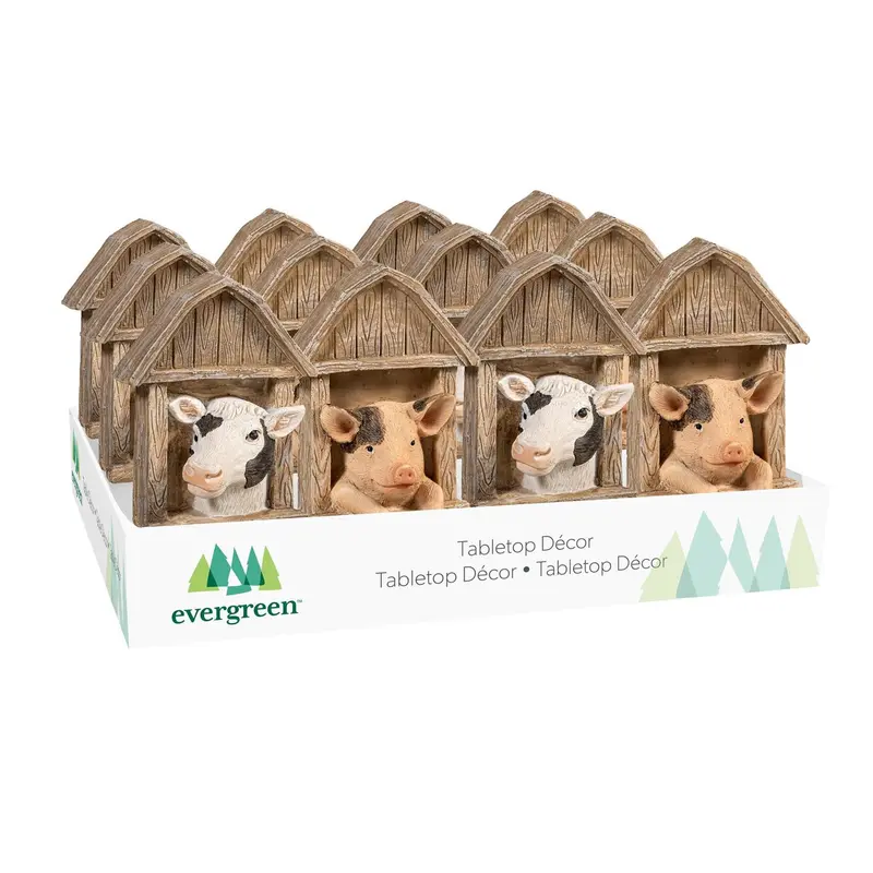Petal & Plow Table Decor Resin Farm Animal in Barn, 4"H, Asst of 2, CDU