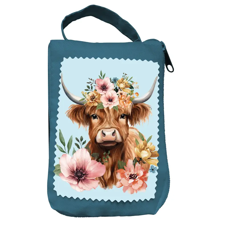 Petal & Plow Tote Foldable Compact, Farm Highland Cow, 15.5"L x 4.5"W x 16.5"H