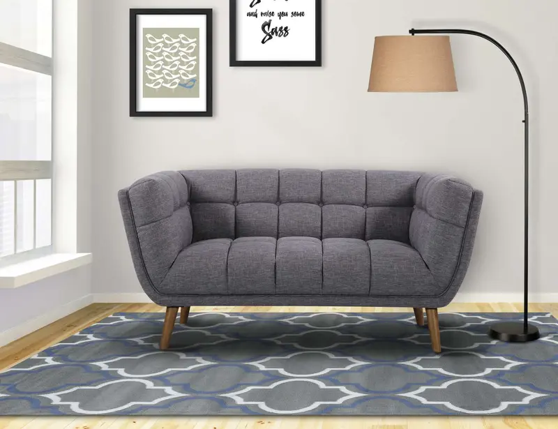 Phantom Mid-Century Modern Loveseat in Dark Gray Linen and Walnut Legs By Armen Living