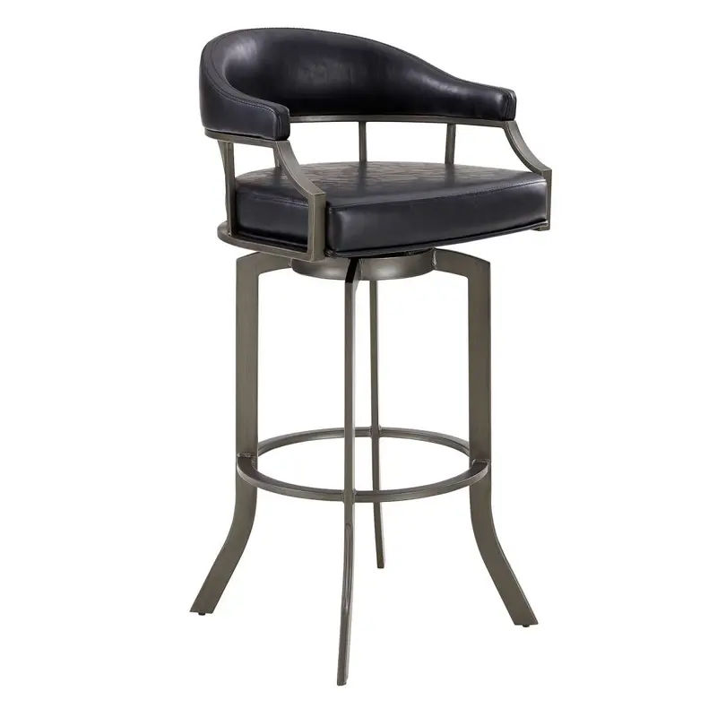 Pharaoh Swivel 26" Mineral Finish and Black Faux Leather Bar Stool By Armen Living