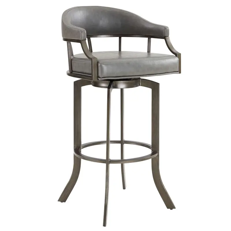 Pharaoh Swivel 26" Mineral Finish and Gray Faux Leather Bar Stool By Armen Living
