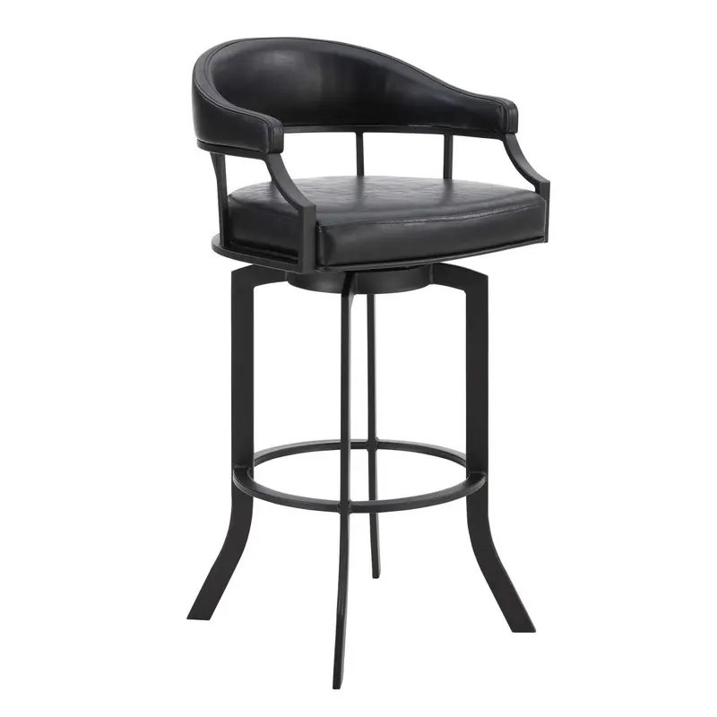 Pharaoh Swivel 30" Black Powder Coated and Black Faux Leather Metal Bar Stool By Armen Living