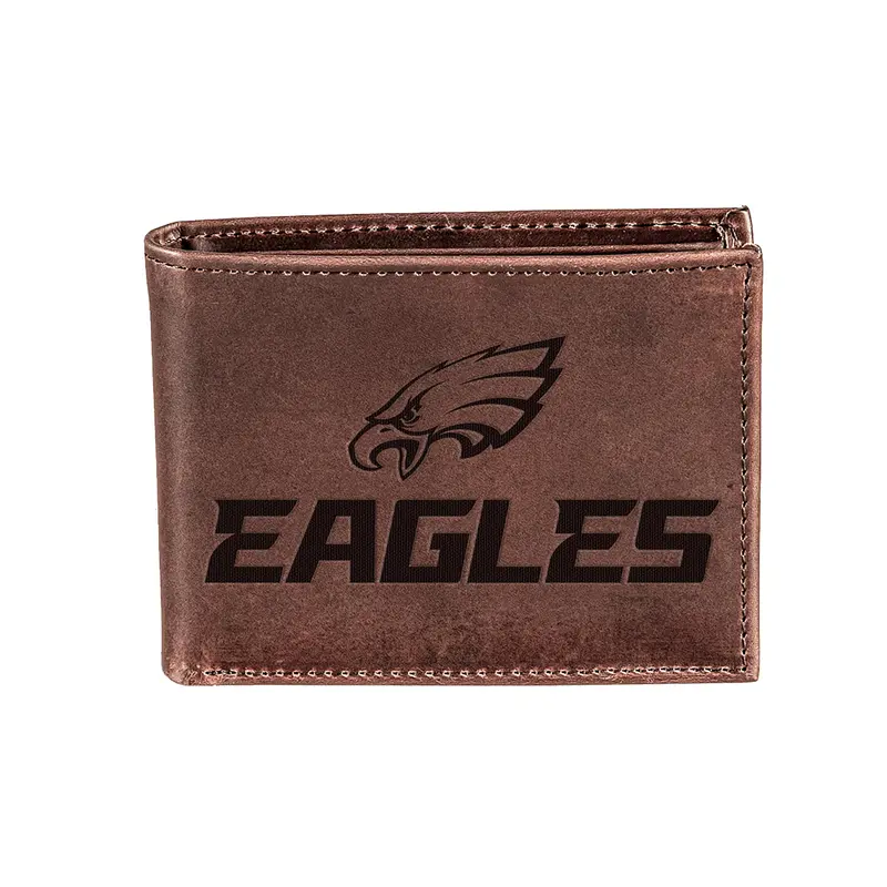 Philadelphia Eagles, Bi-Fold Wallet, Brown, CH, 100% Genuine Leather