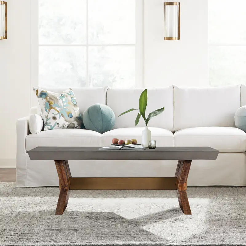 Picadilly Rectangle Coffee Table in Acacia Wood and Concrete By Armen Living