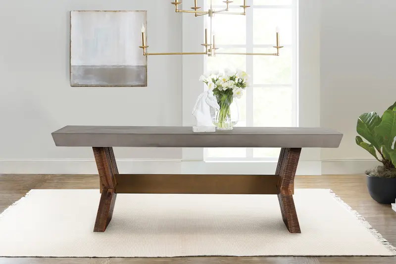 Picadilly Rectangle Dining Table in Acacia Wood and Concrete By Armen Living