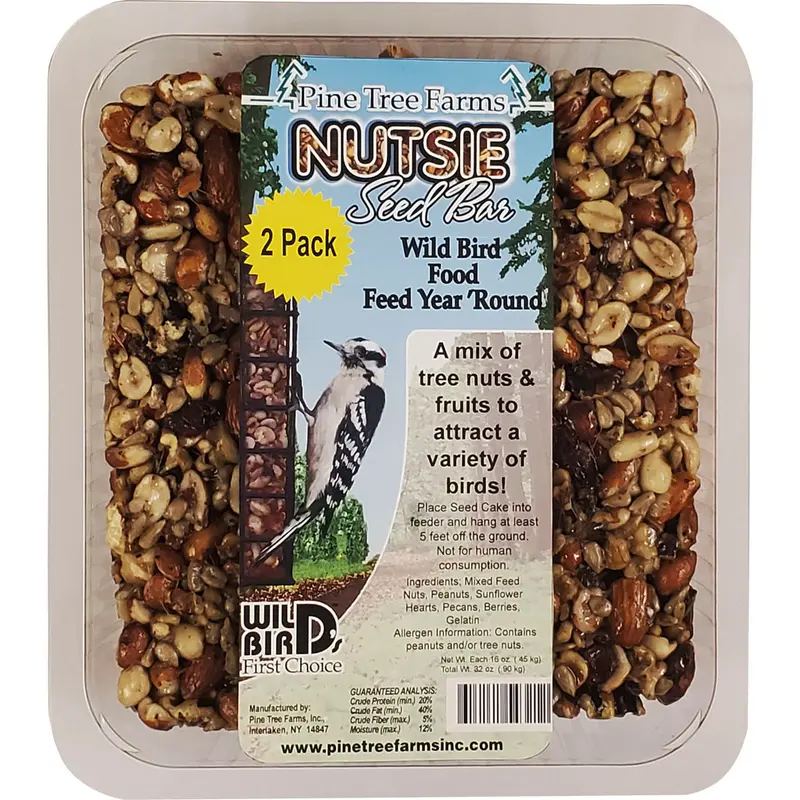 Pine Tree Farms Nutsie Seed Bar 16 oz 2 Pack High-Energy Wild Bird Food for Year-Round Feeding
