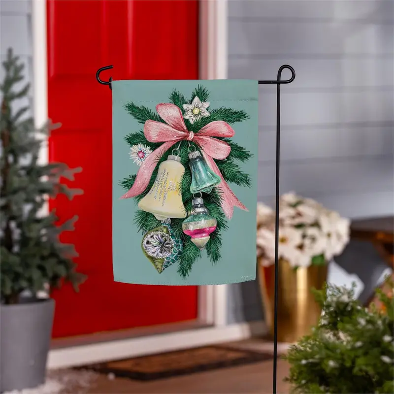 Pink Bow Bells Suede Flag Garden